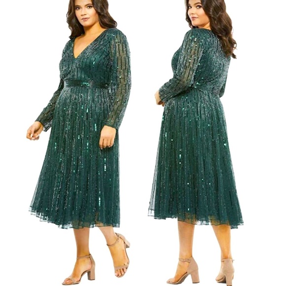 NEW $598 MAC DUGGAL 5529 EMERALD GREEN SEQUIN MIDI DRESS 5529 Plus Size … - Picture 2 of 16